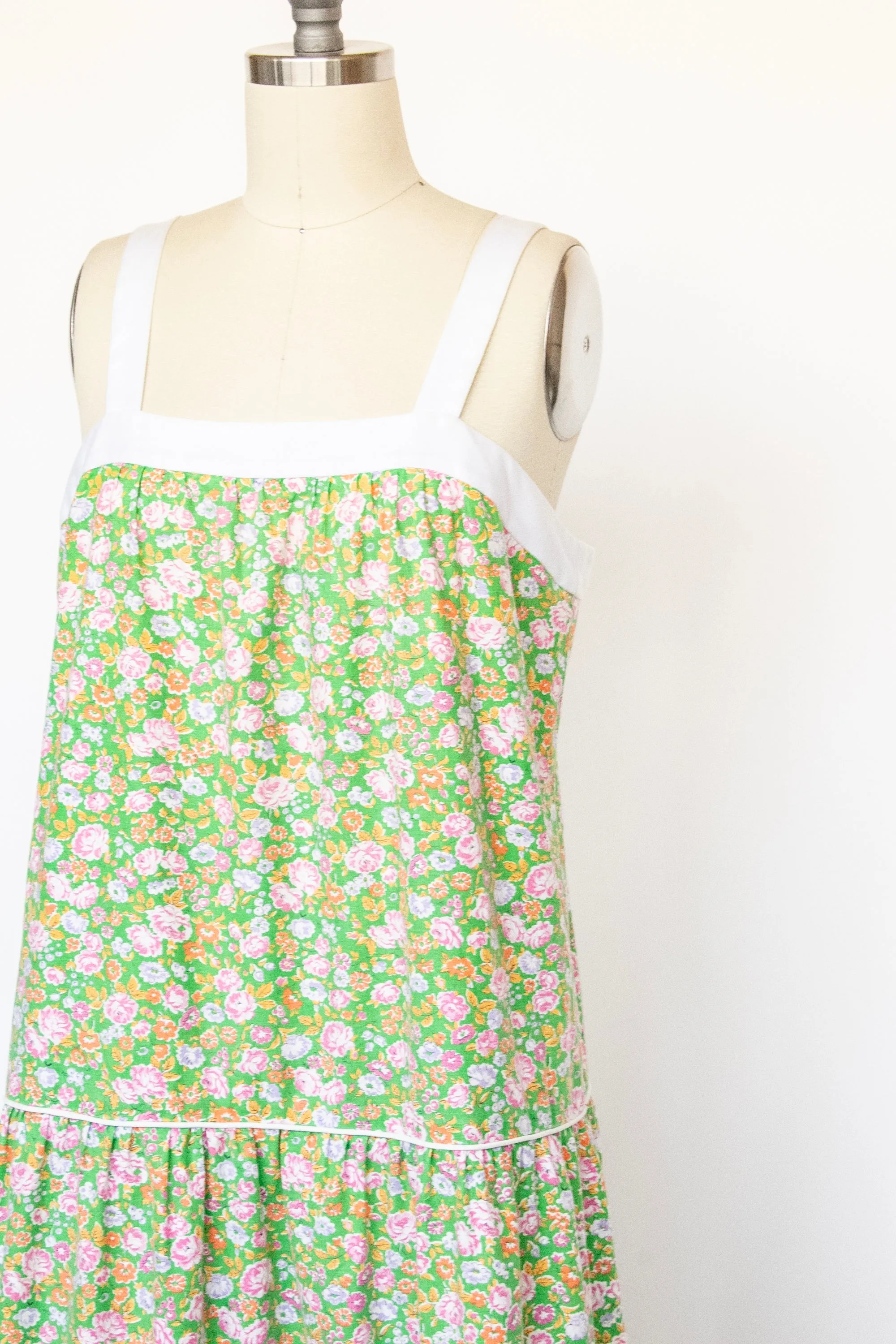 1970s Maxi Dress Sleeveless Cotton Hawaiian Floral M