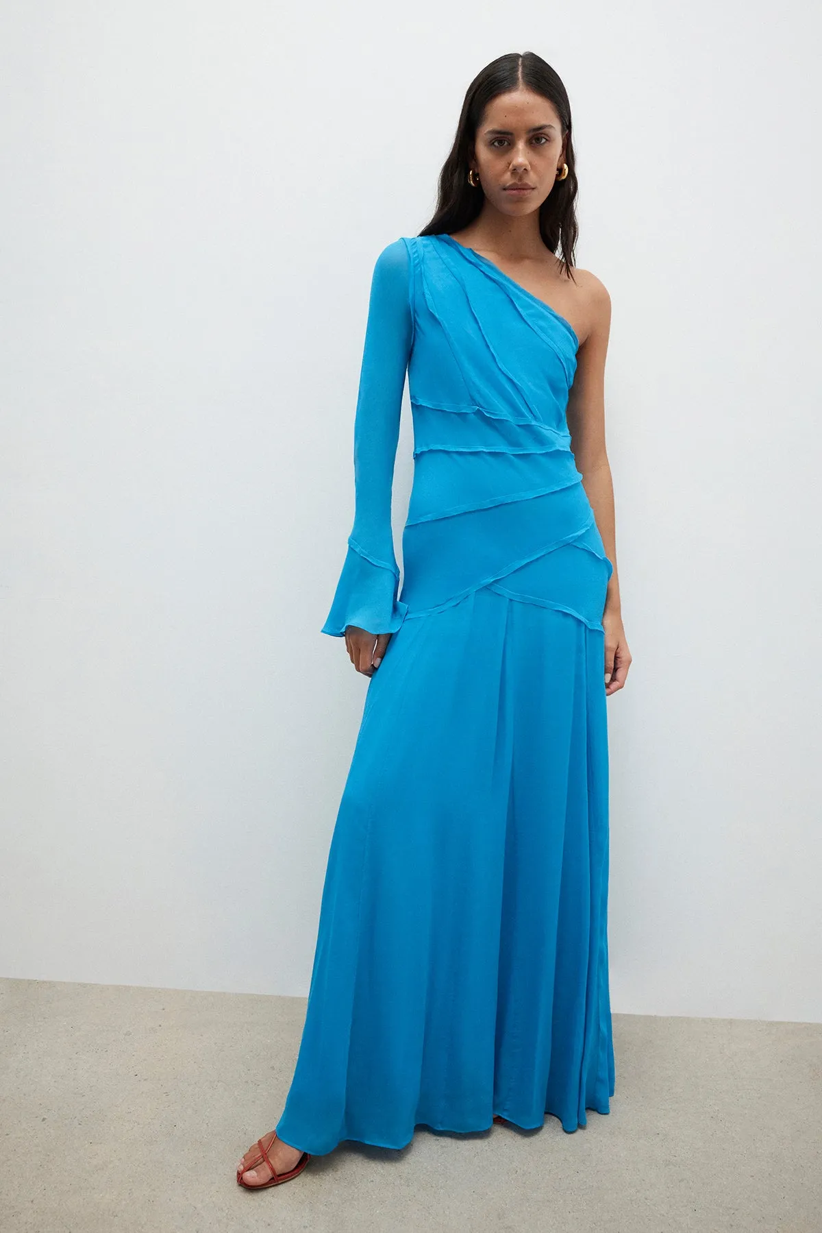 AMINA ASYMMETRICAL MAXI DRESS - AQUA