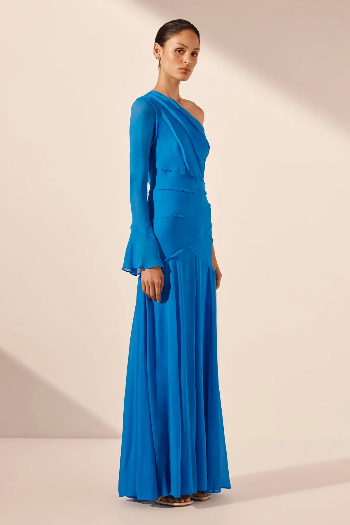 AMINA ASYMMETRICAL MAXI DRESS - AQUA