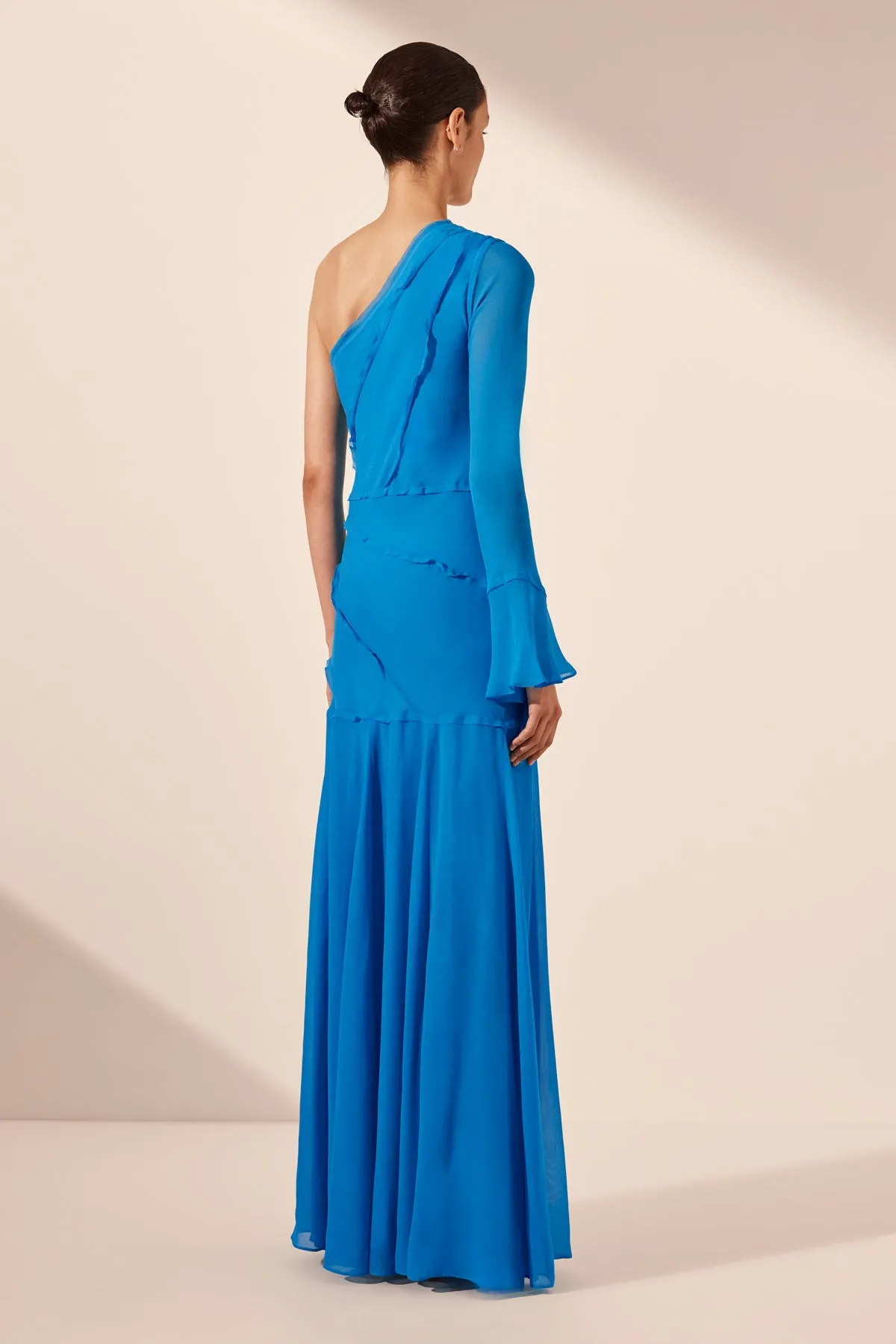 AMINA ASYMMETRICAL MAXI DRESS - AQUA