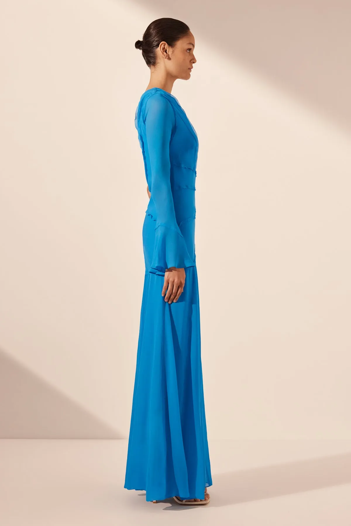 AMINA ASYMMETRICAL MAXI DRESS - AQUA
