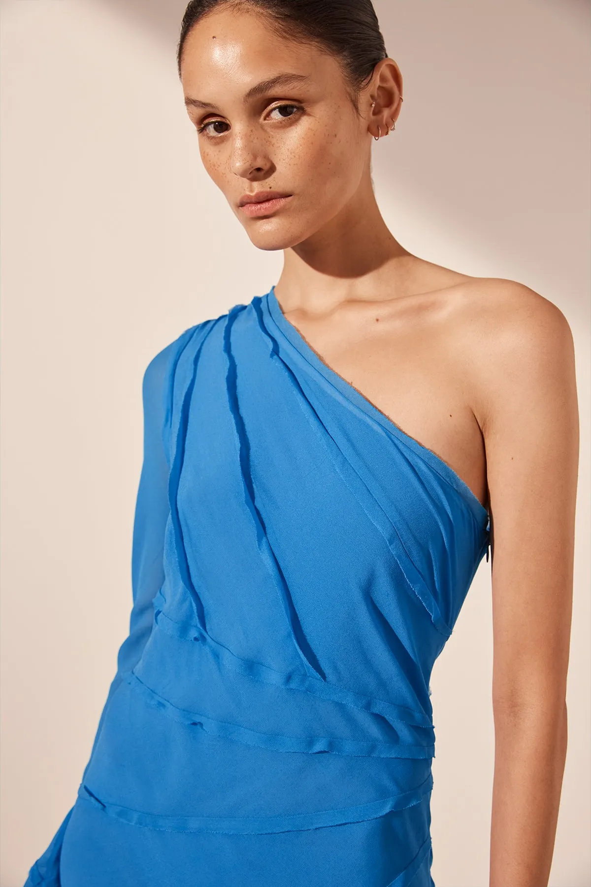 AMINA ASYMMETRICAL MAXI DRESS - AQUA