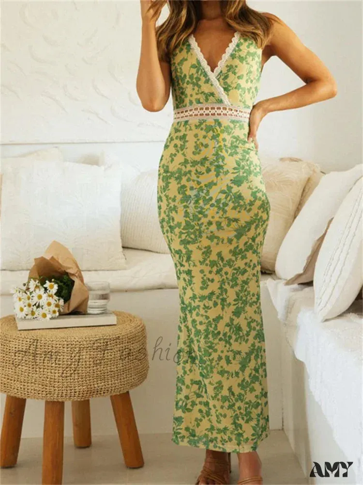 Amy Fashion - Women Sleeveless Lace Trim Tank Summer Floral Print Party for Cocktail Beach Club Vestido Streetwear
