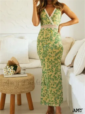 Amy Fashion - Women Sleeveless Lace Trim Tank Summer Floral Print Party for Cocktail Beach Club Vestido Streetwear