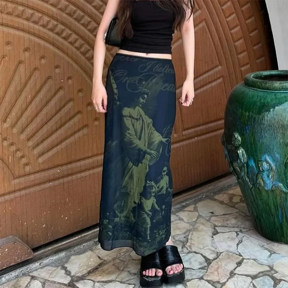 Angel Print Maxi Skirt