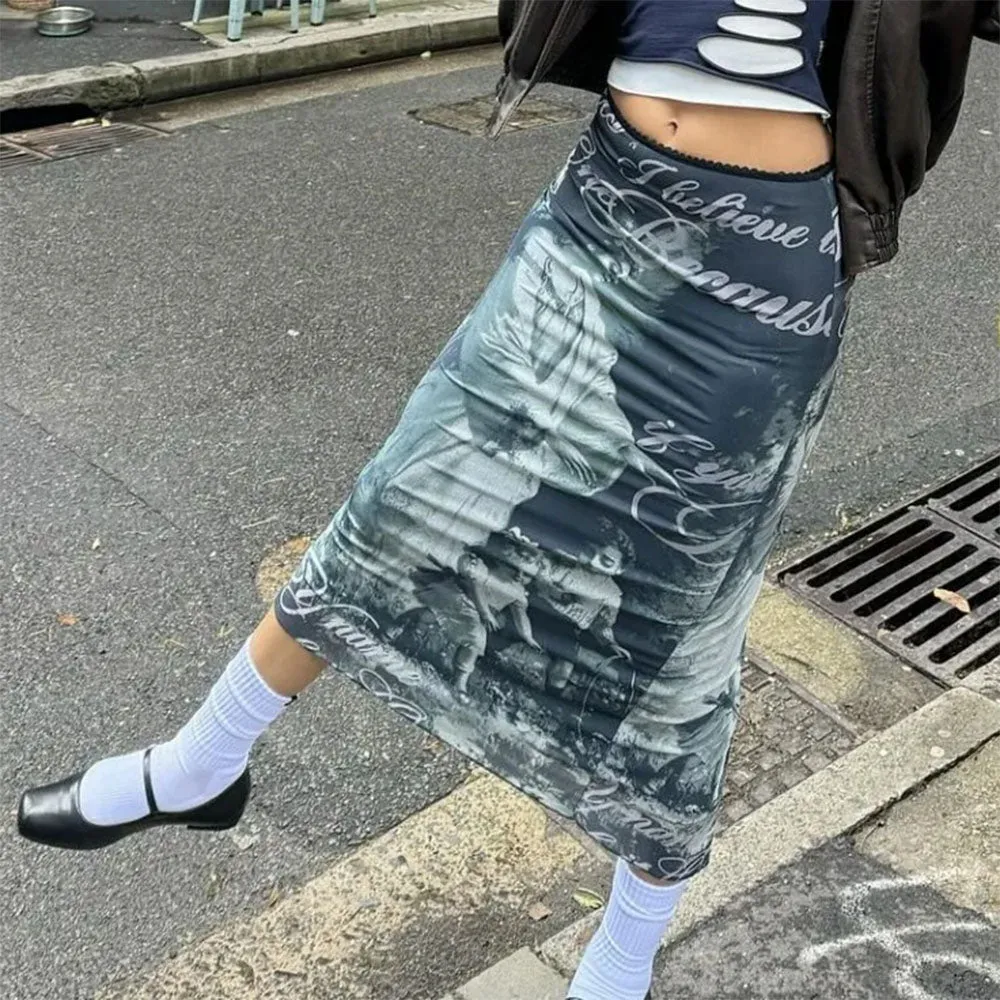 Angel Print Maxi Skirt