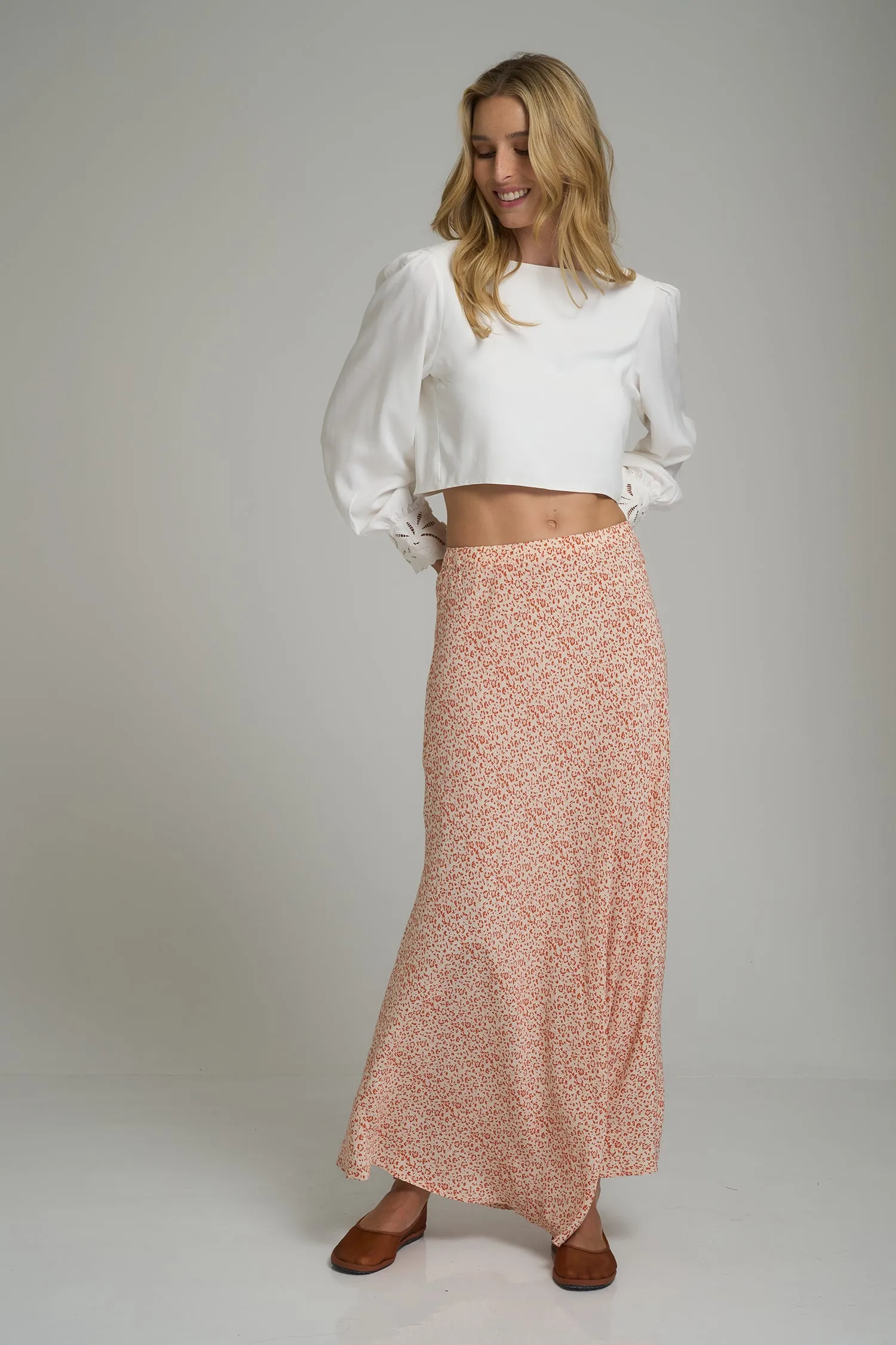 Ashbourne Skirt - Hampstead Floral Ivory/Tangerine