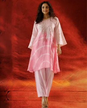 Baby Pink Embellished Tissue Organza Silk Kurta Set