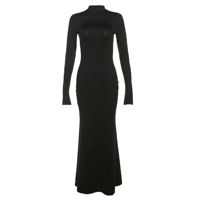 BerryBetty - Backless high neck long sleeve solid maxi dress