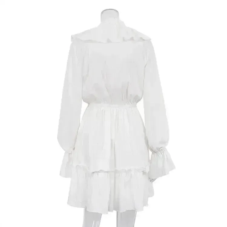 Casual Fashion V Neck Pleated Ruffle Long Sleeve Dress Y2K V Neck Flared Sleeve Short Mini Skater Dress Women's Clothing