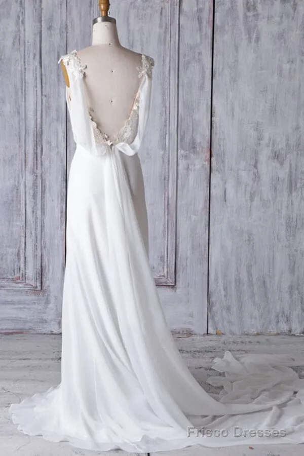 Cheap Sheath Lace Chiffon Long Beach Wedding Dresses