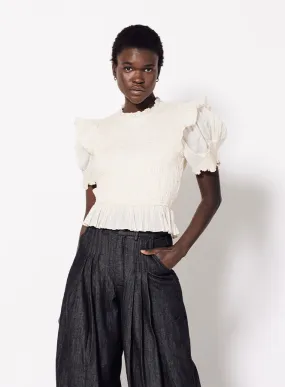 CLE Amelie Smocked Top in Pale Champagne