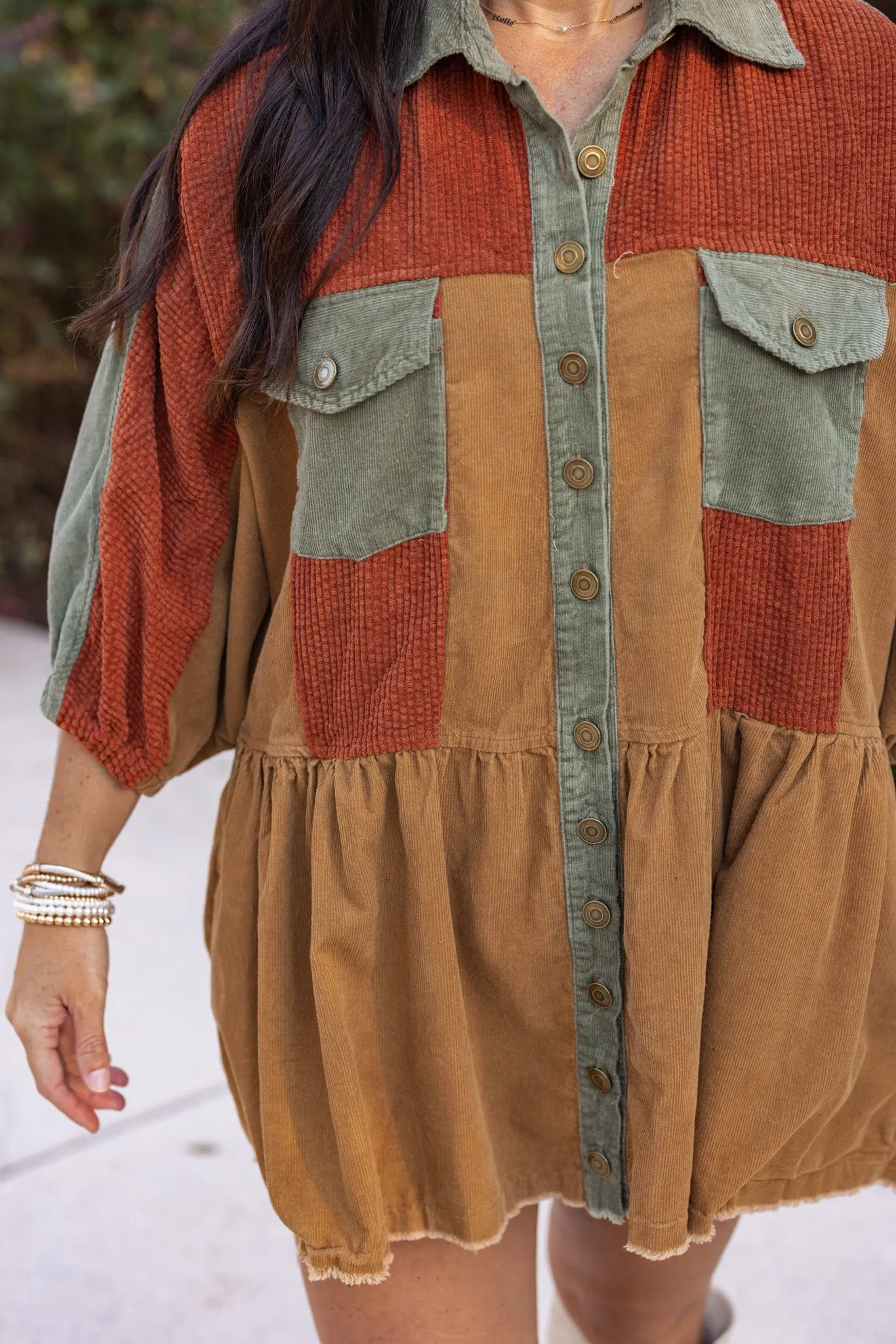 Corduroy Fab Rust Colorblock Tunic