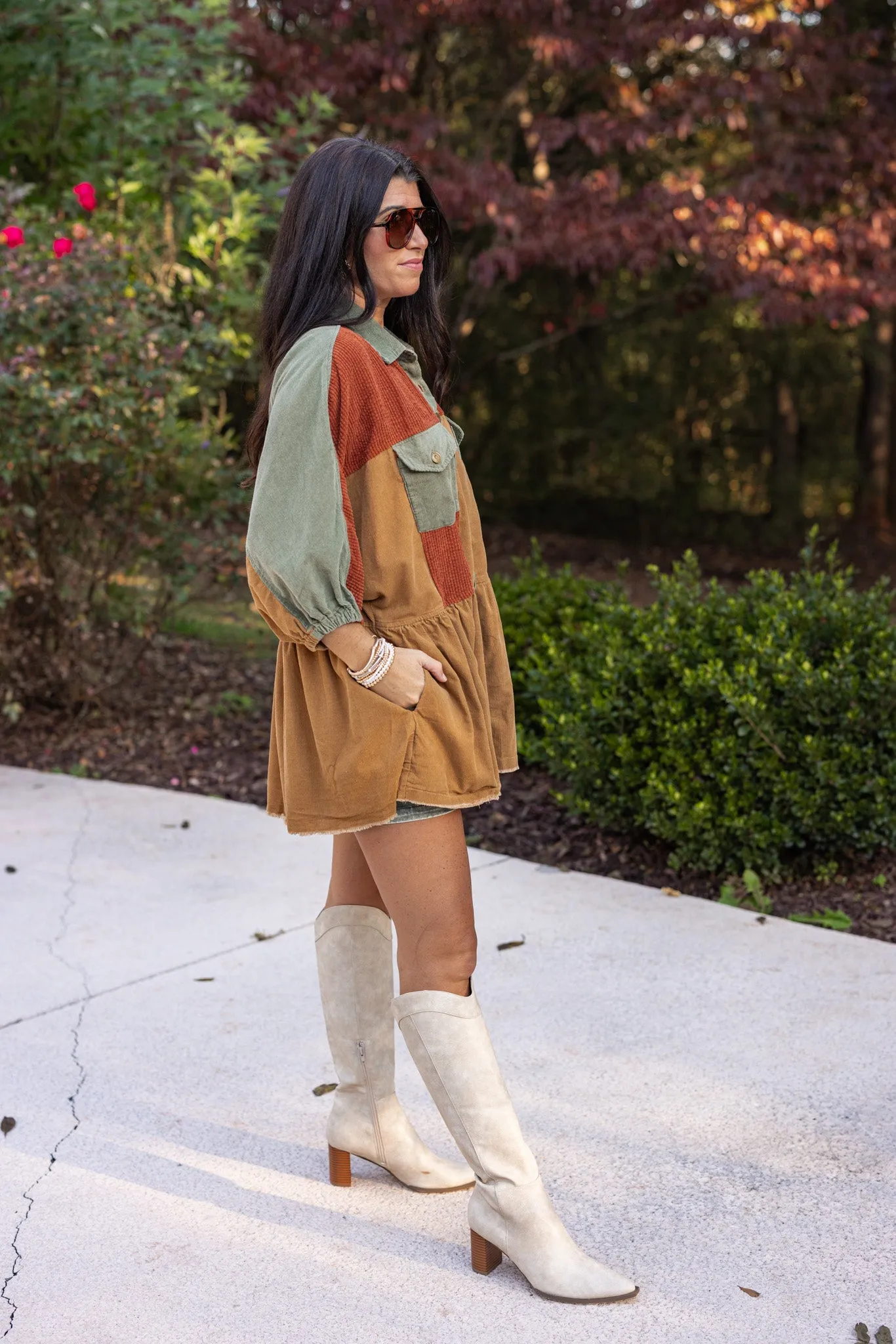 Corduroy Fab Rust Colorblock Tunic