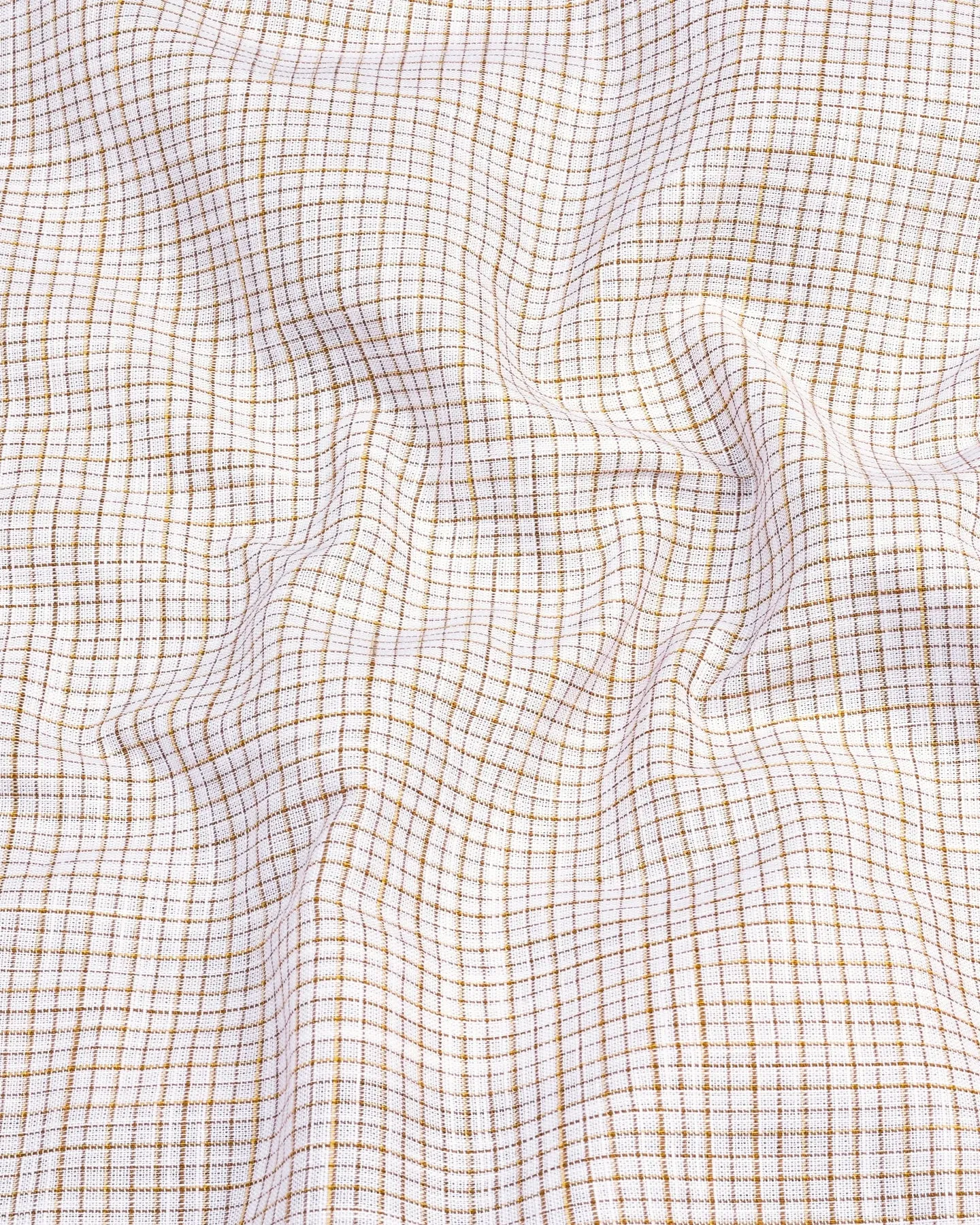 Cream Small Graph Check White Linen Cotton Formal Shirt