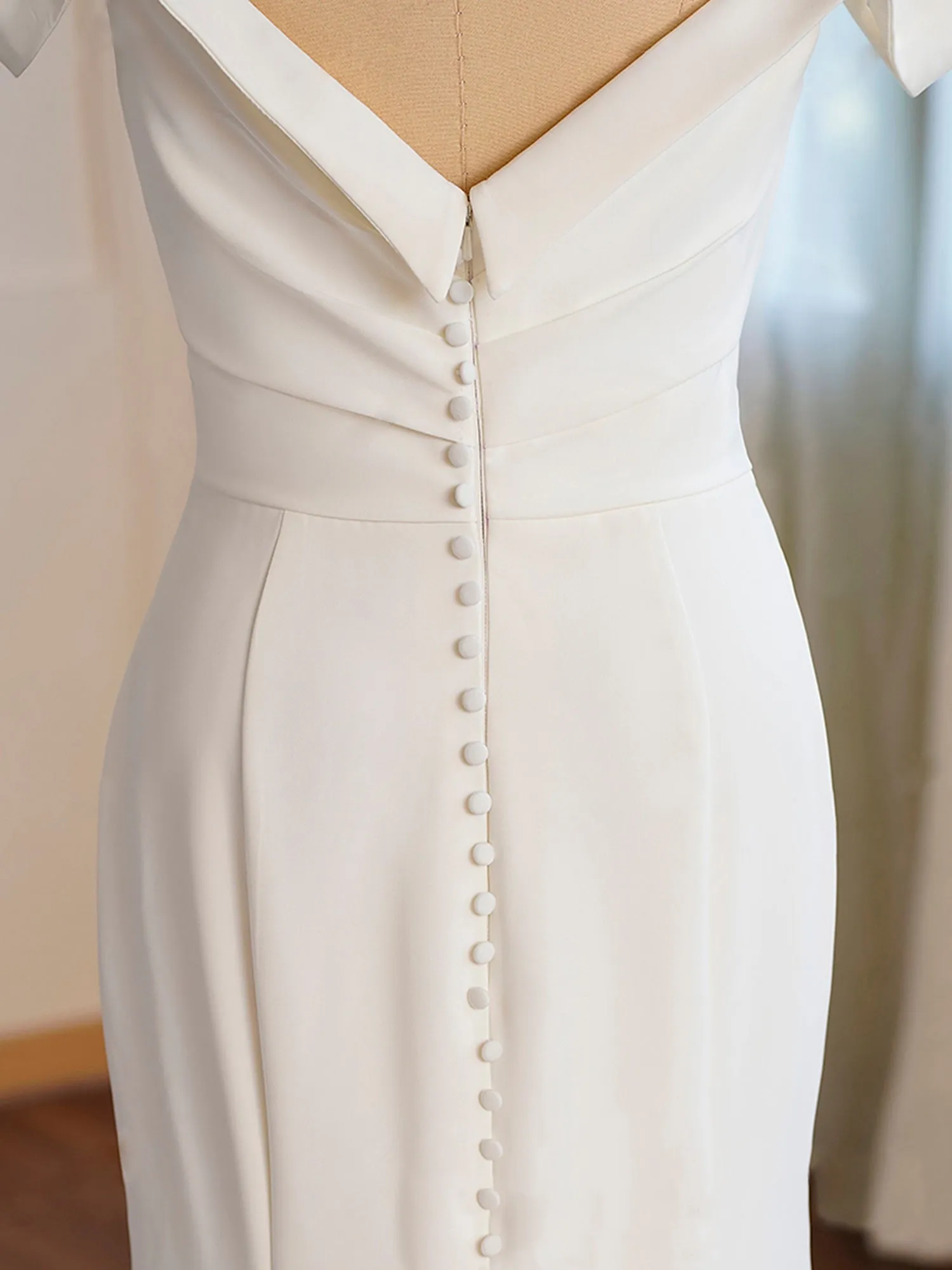 Crepe Off-the-shoulder Pleated Fit And Flare Bridal Gown - Off The Rack