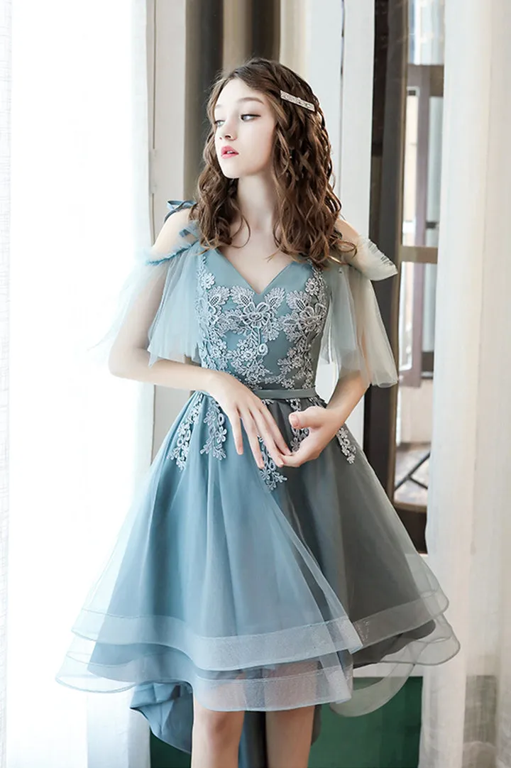 Cute Lace High Low Prom Dresses A-Line Party Homecoming Dresses Beautiful