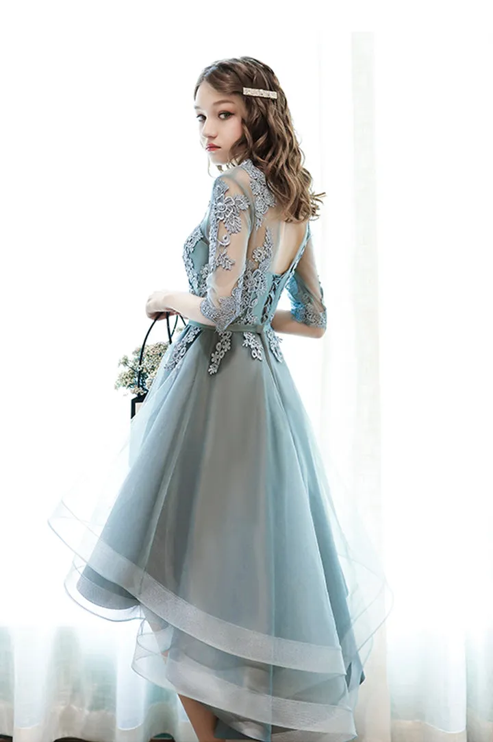 Cute Lace High Low Prom Dresses A-Line Party Homecoming Dresses Beautiful