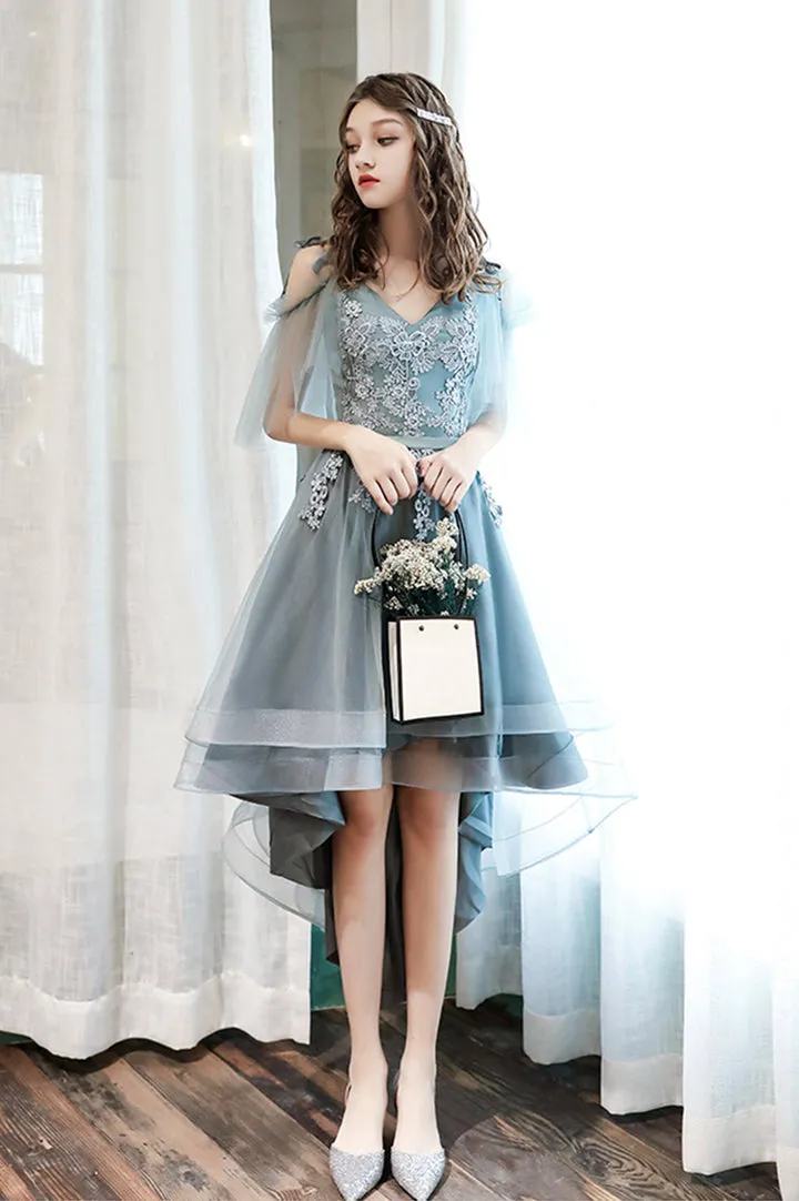 Cute Lace High Low Prom Dresses A-Line Party Homecoming Dresses Beautiful