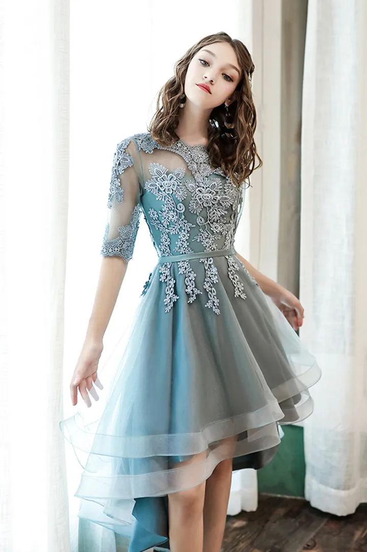 Cute Lace High Low Prom Dresses A-Line Party Homecoming Dresses Beautiful