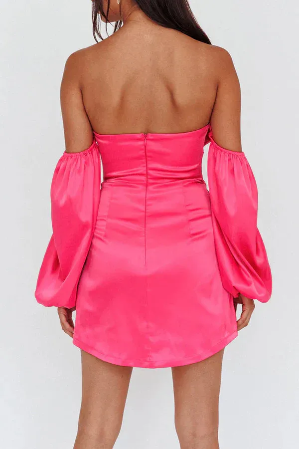 Detachable sheath/column sleeves with cute bow short Homecoming Dresses Hot Pink