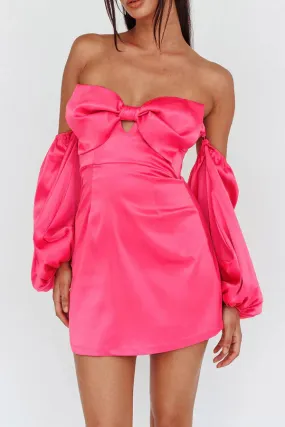 Detachable sheath/column sleeves with cute bow short Homecoming Dresses Hot Pink