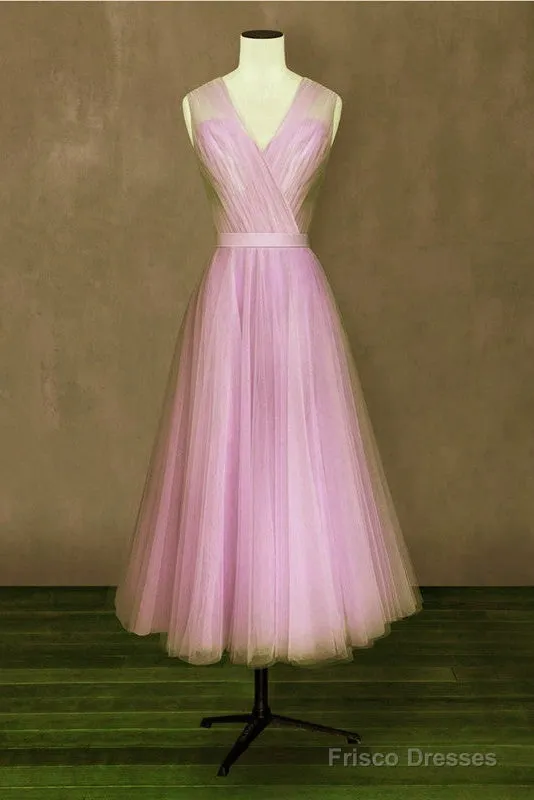 Elegant Pleated Tulle Midi Prom Party Dresses