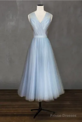 Elegant Pleated Tulle Midi Prom Party Dresses