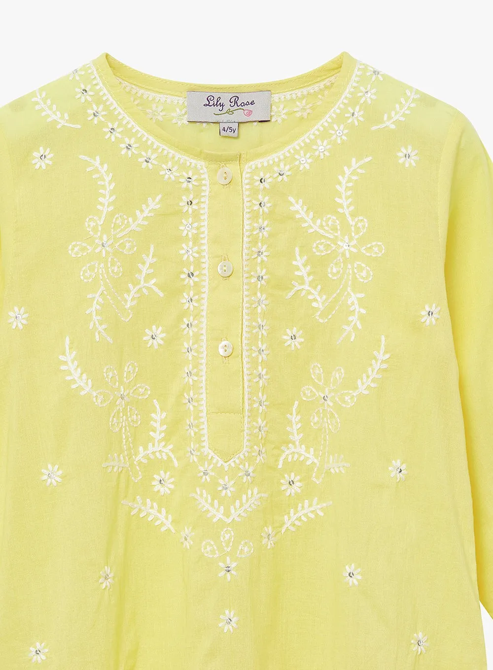 Embroidered Kaftan in Yellow/White