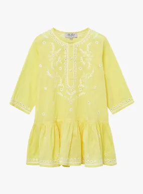 Embroidered Kaftan in Yellow/White