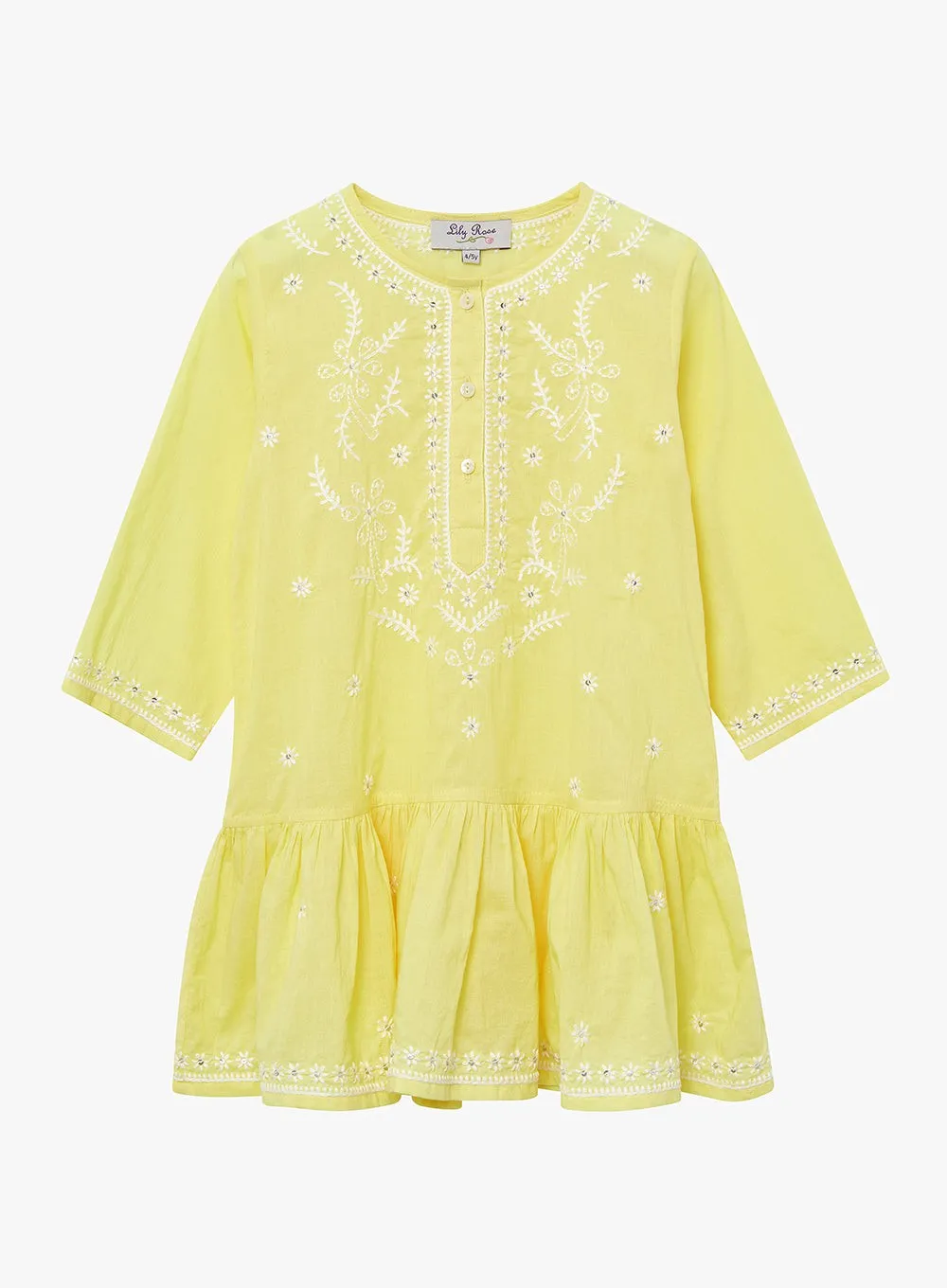 Embroidered Kaftan in Yellow/White