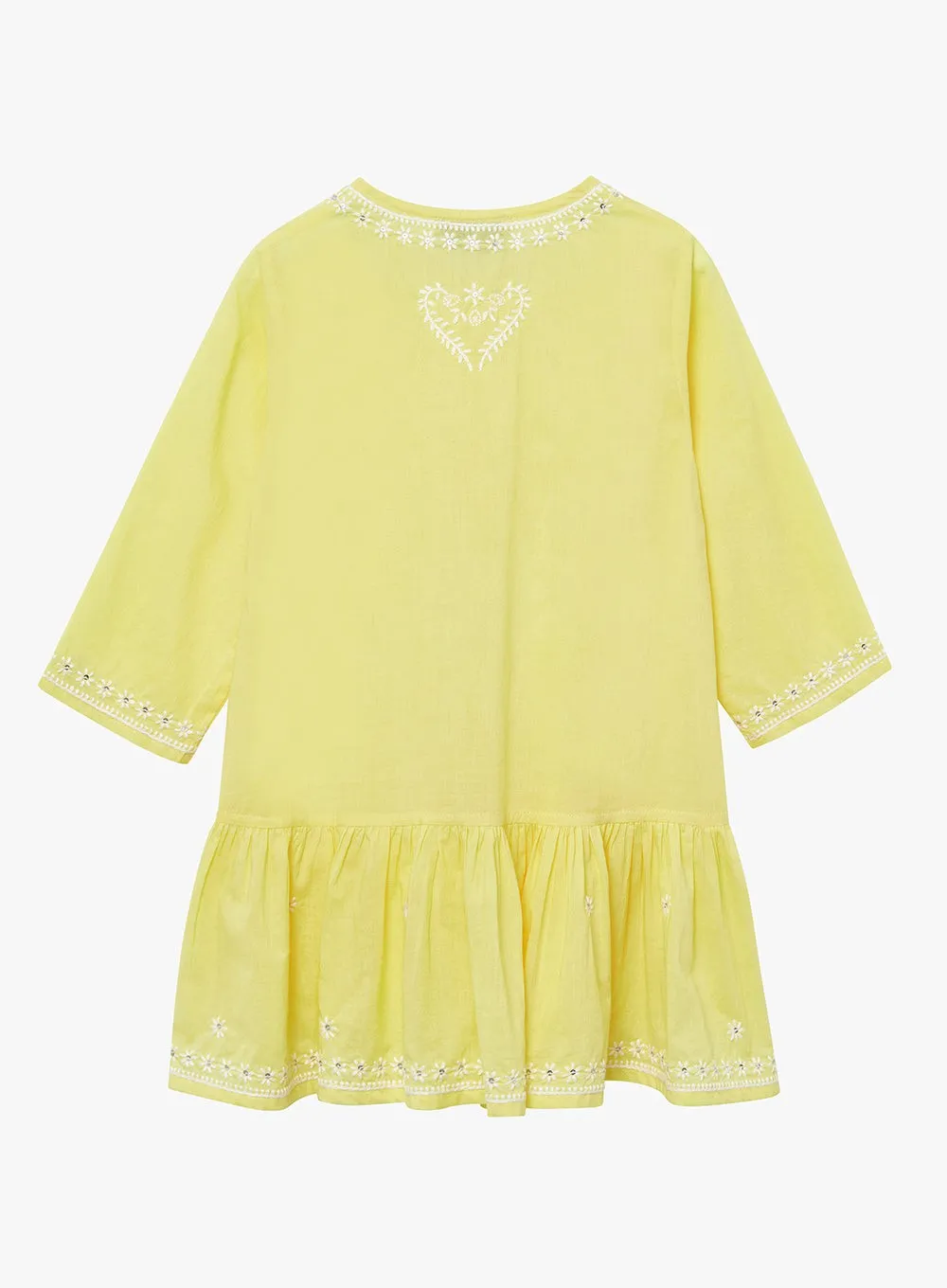 Embroidered Kaftan in Yellow/White