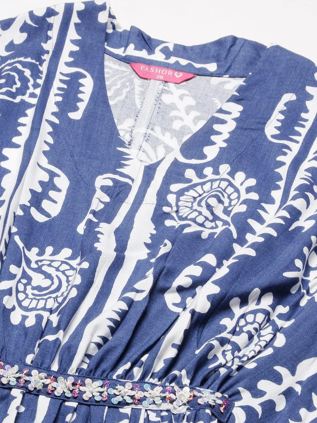 Ethnic Stripes Printed A-Line Fit & Flare Midi Dress - Blue