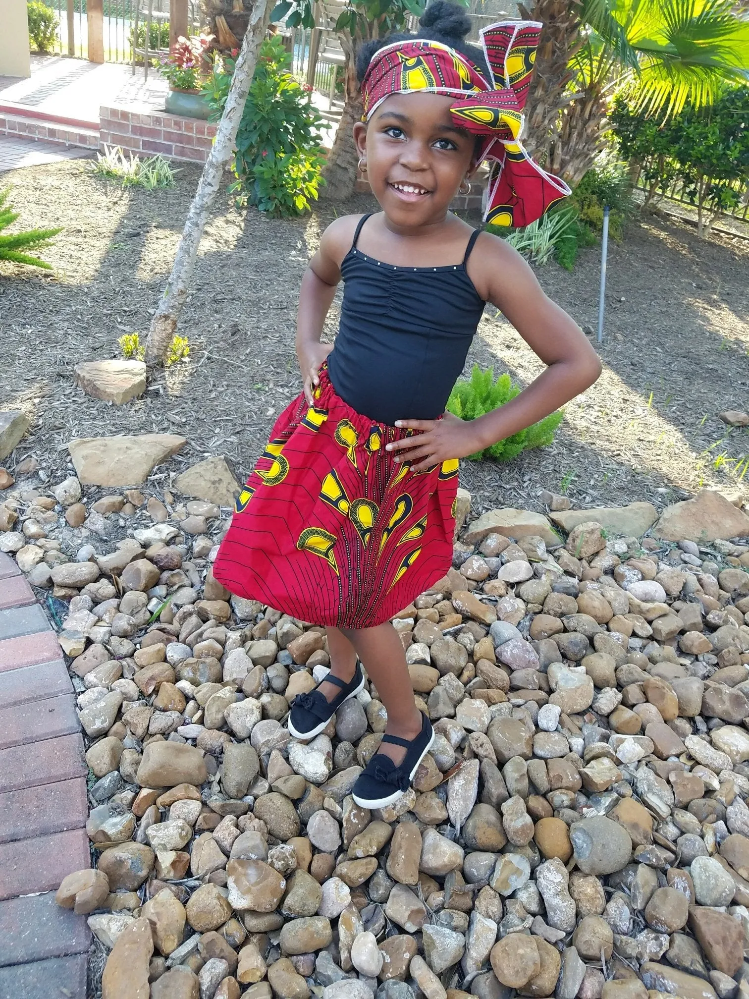Girl’s African Skirt Set - Yellow with Blue