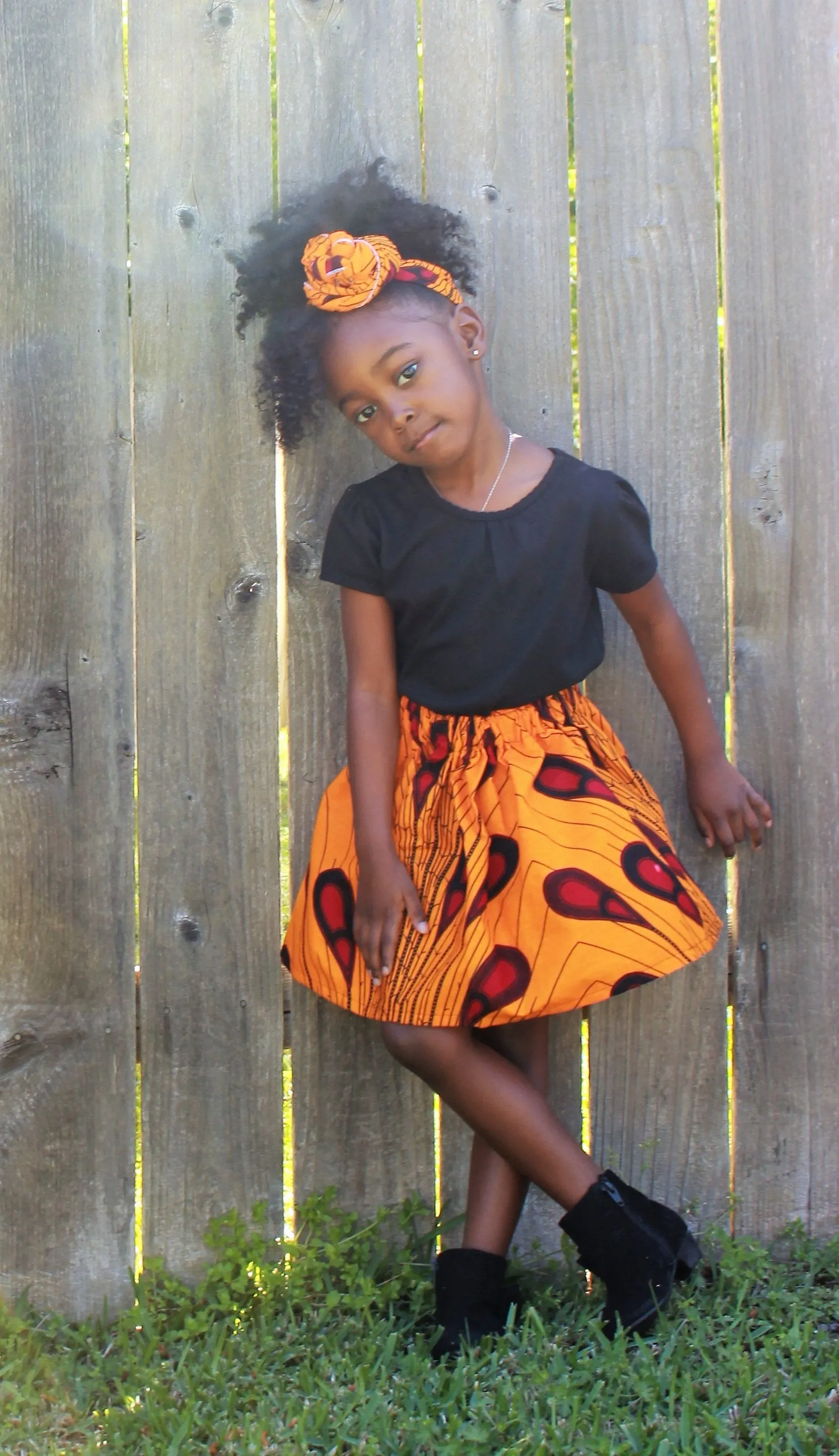 Girl’s African Skirt Set - Yellow with Blue