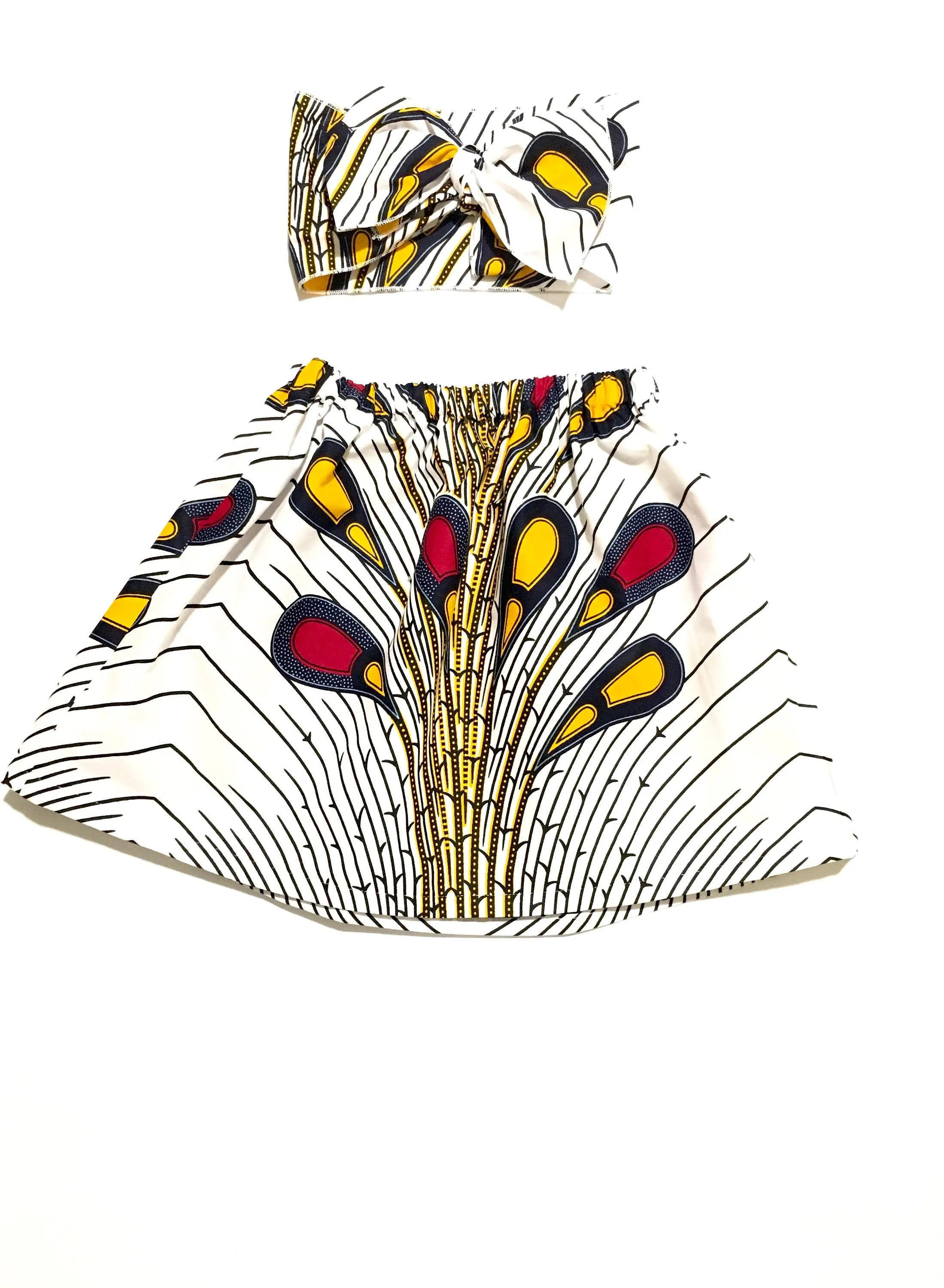 Girl’s African Skirt Set - Yellow with Blue