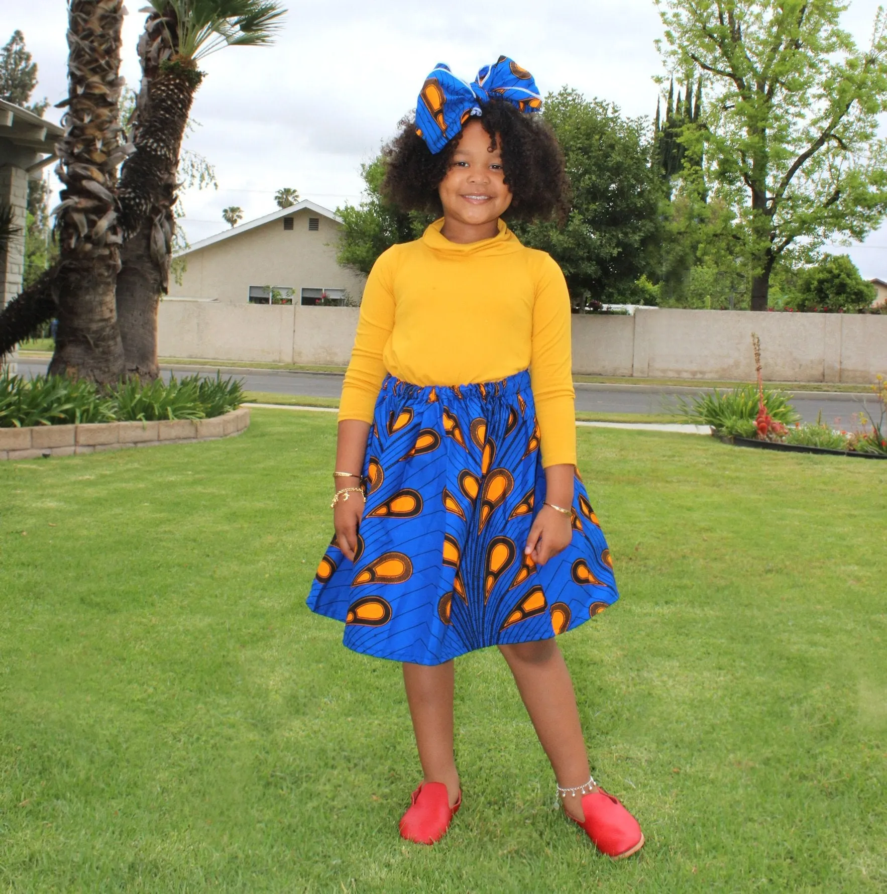 Girl’s African Skirt Set - Yellow with Blue