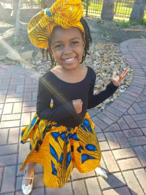 Girl’s African Skirt Set - Yellow with Blue