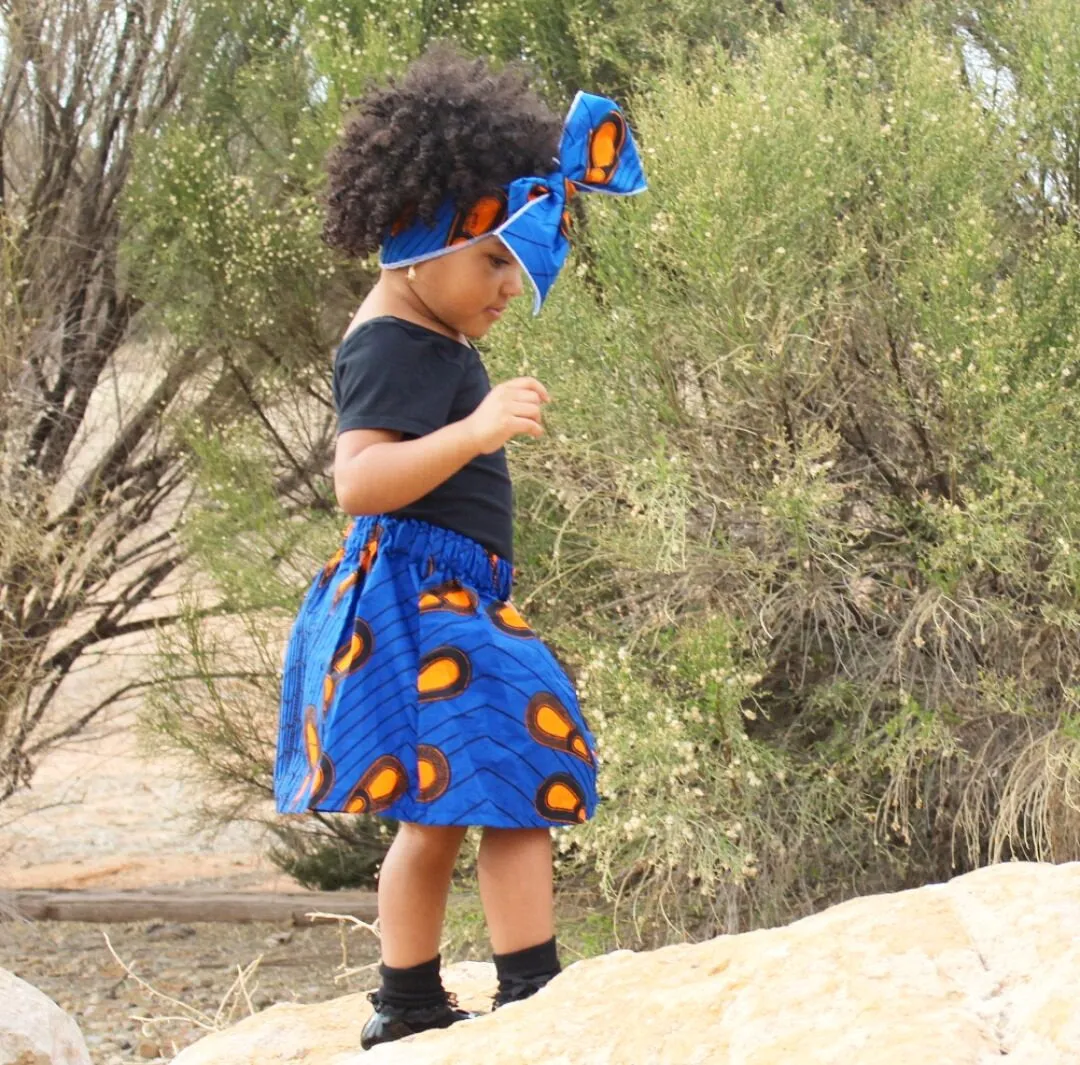 Girl’s African Skirt Set - Yellow with Blue