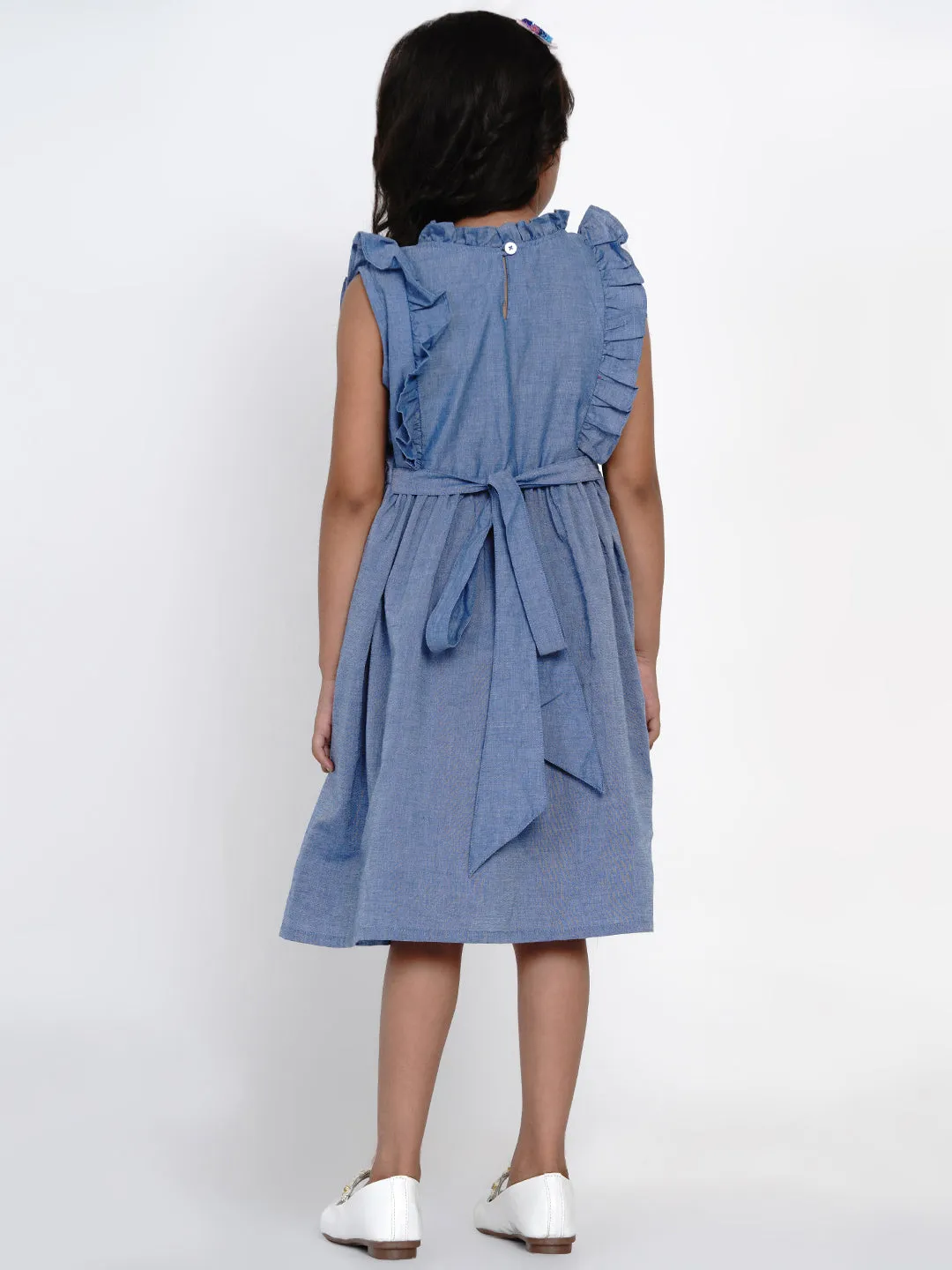 Girl's Blue Solid Fit And Flare Dress - Bitiya By Bhama