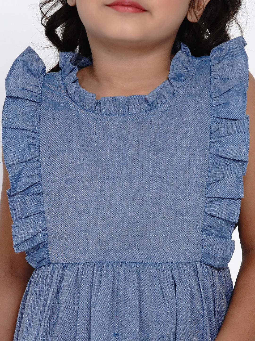 Girl's Blue Solid Fit And Flare Dress - Bitiya By Bhama