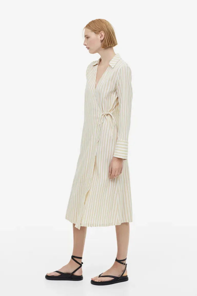 H&M wrap shirt dress, beige/stripe