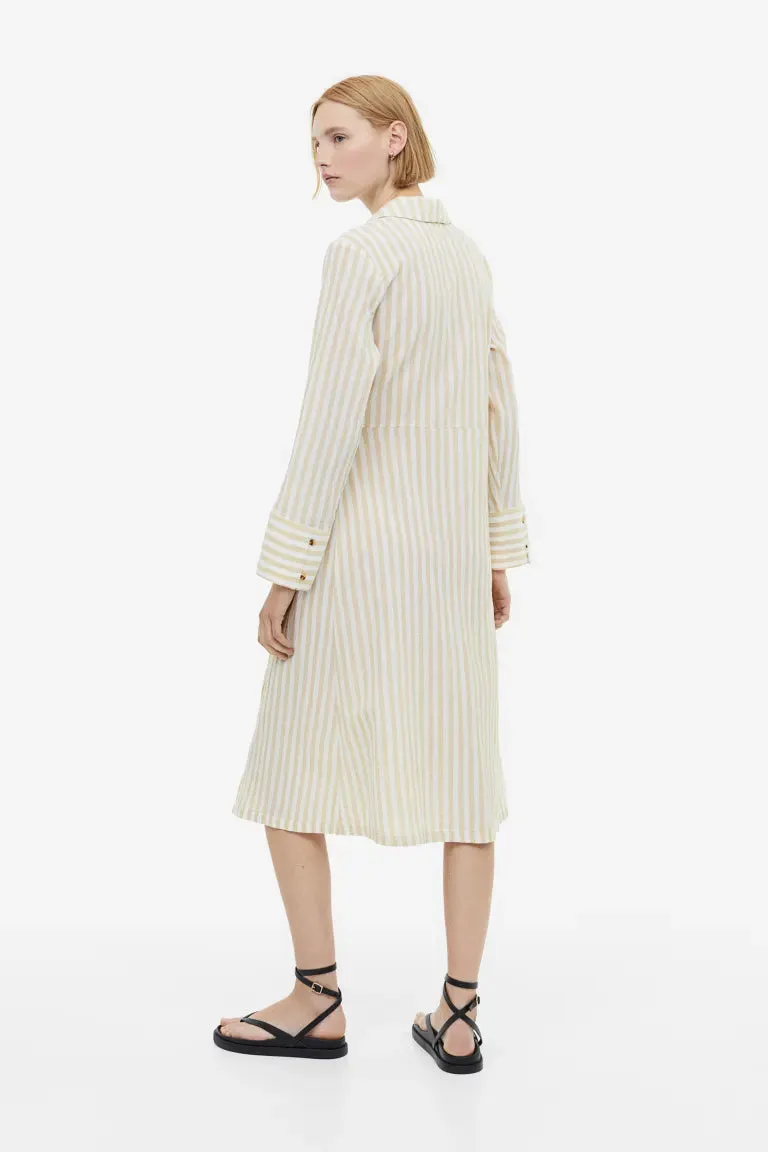H&M wrap shirt dress, beige/stripe