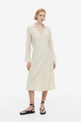 H&M wrap shirt dress, beige/stripe