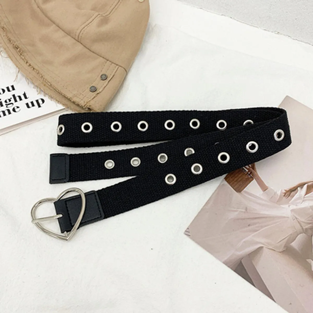 Heart Buckle Rivets Black Belt