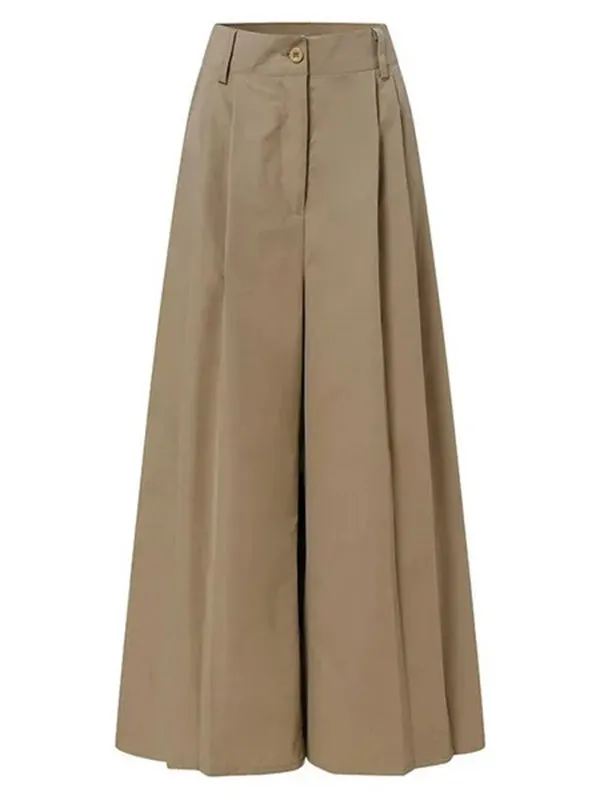 High Waisted Loose Pleated Solid Color Split-Joint Pants Trousers