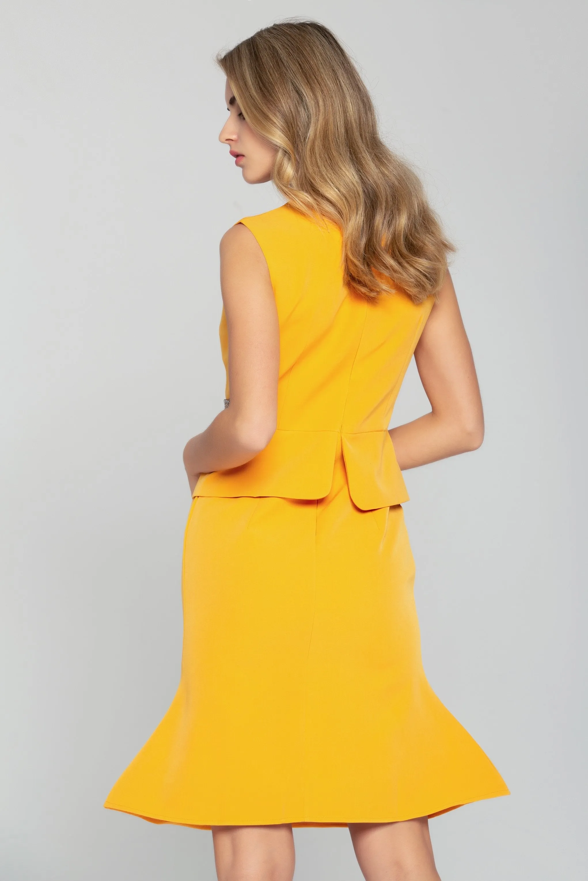 Honey Yellow Gold Encrusted Peplum Midi Dress