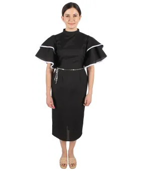 HPO Adult Women's Black Ruffle Sleeves Peplum Dress Costume | Perfect for Halloween | Flame-retardant Synthetic Fabric HPO Adult Women's Black Ruffle Sleeves Peplum Dress Costume | Perfect for Halloween | Flame-retardant Synthetic Fabric