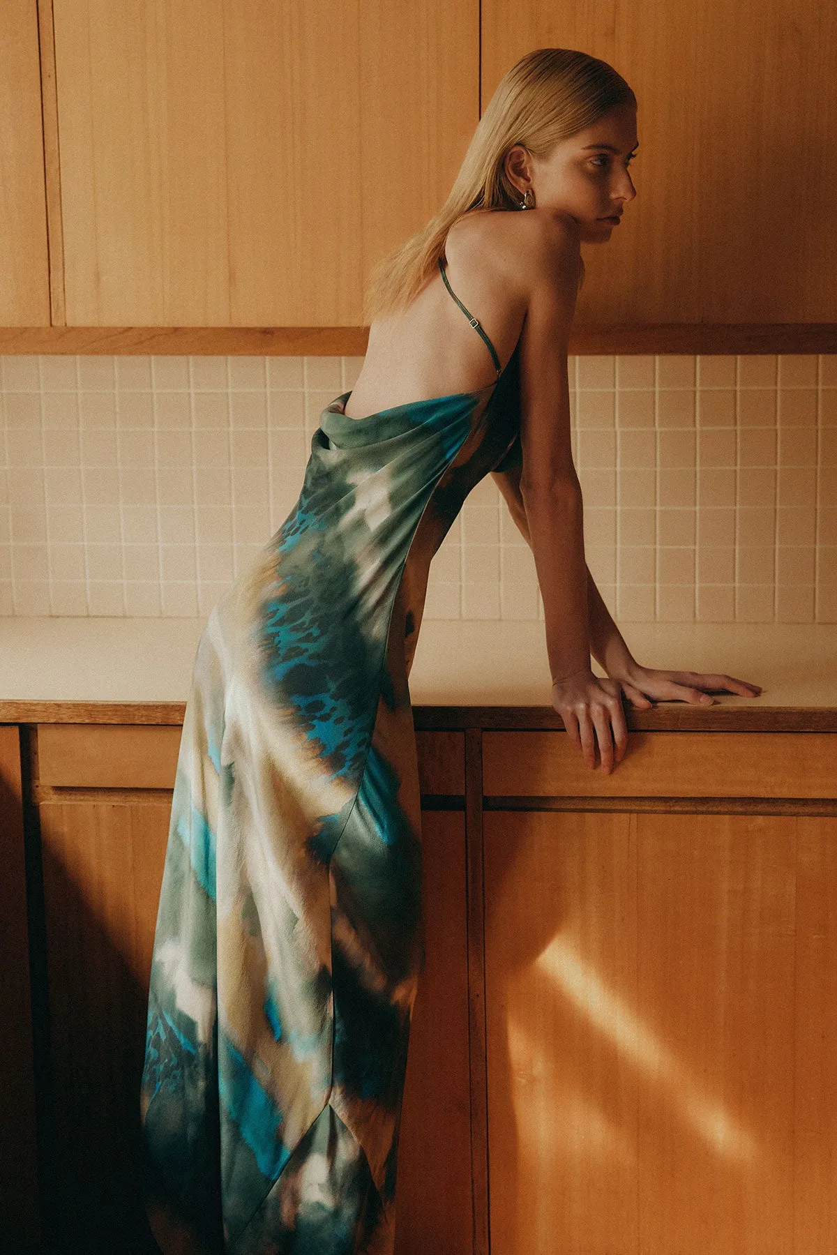 JARDIN SILK DOUBLE COWL BIAS MAXI DRESS