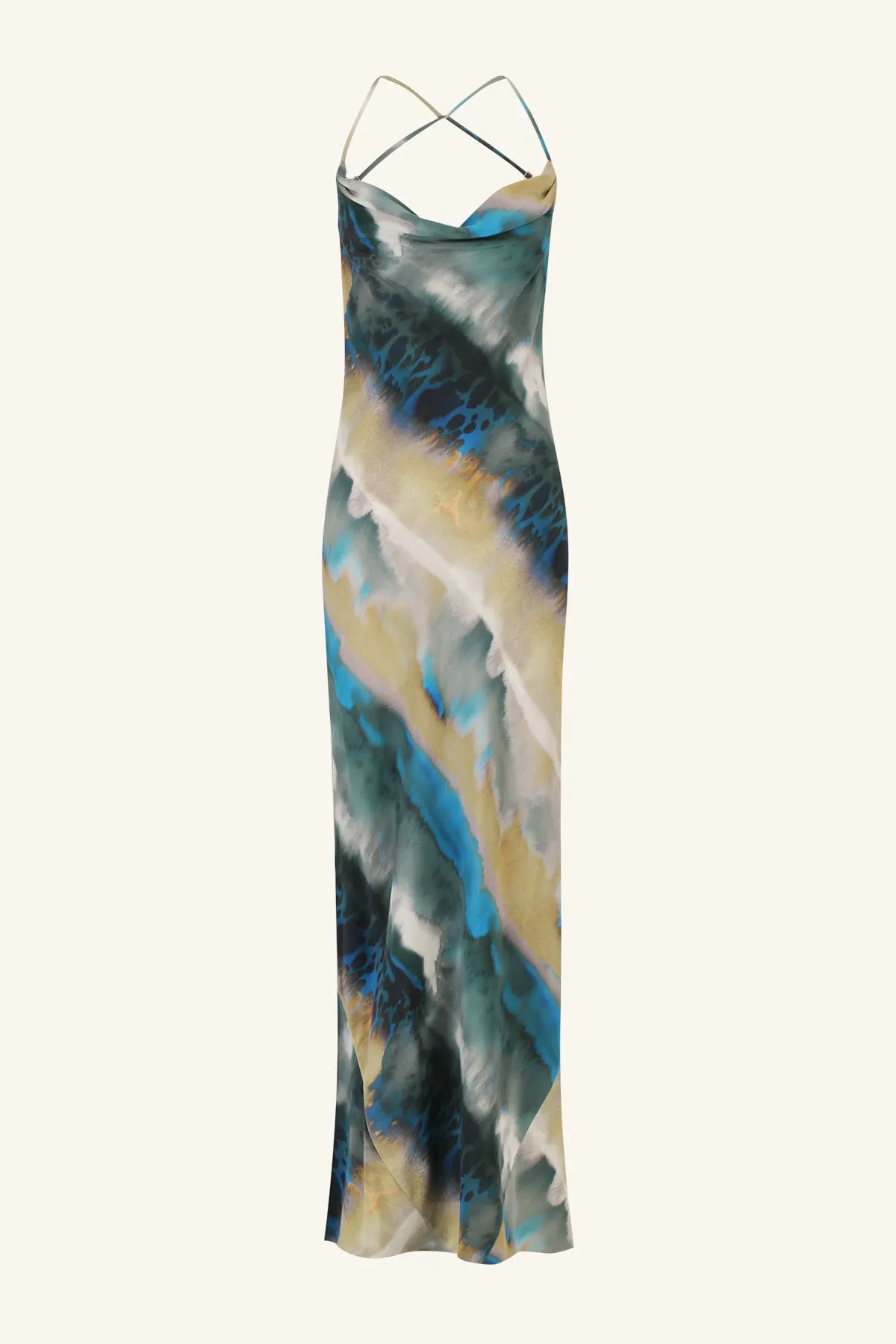 JARDIN SILK DOUBLE COWL BIAS MAXI DRESS